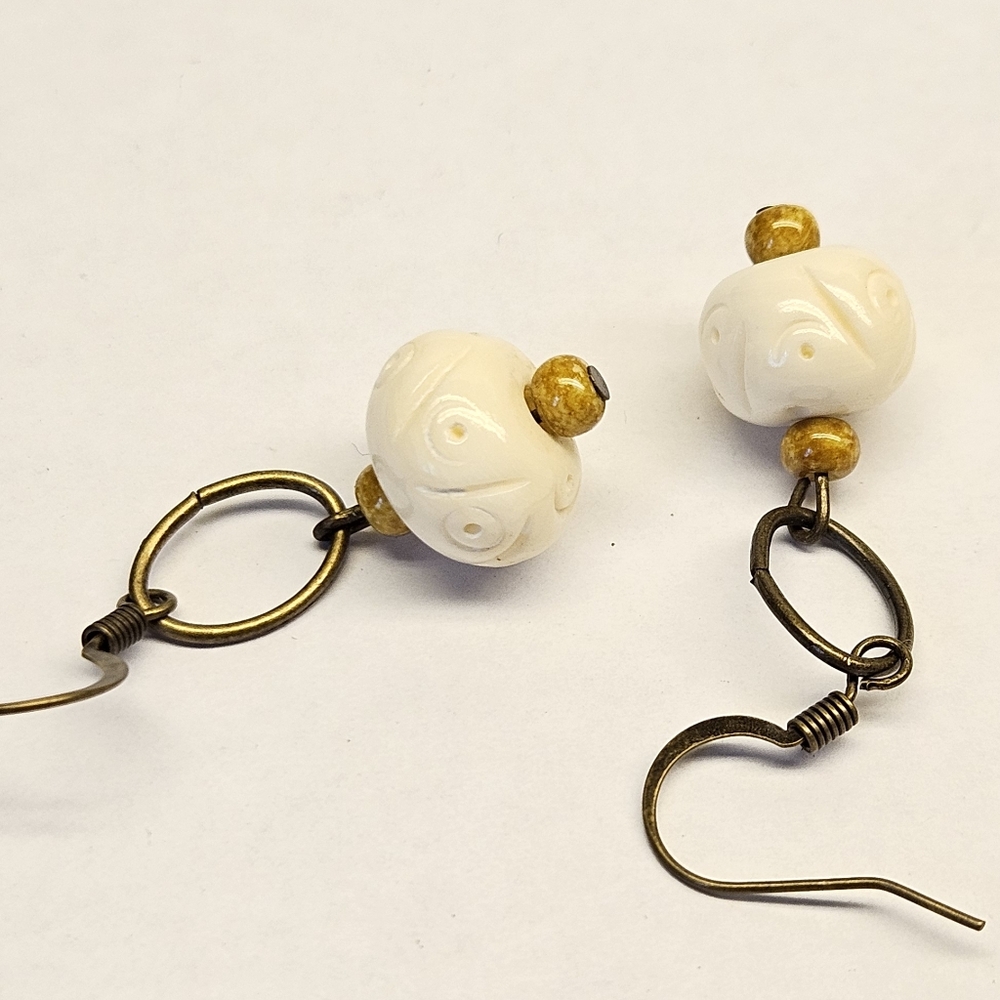 White and Yellow Beaded Earrings FREE - Picture 4 of 5